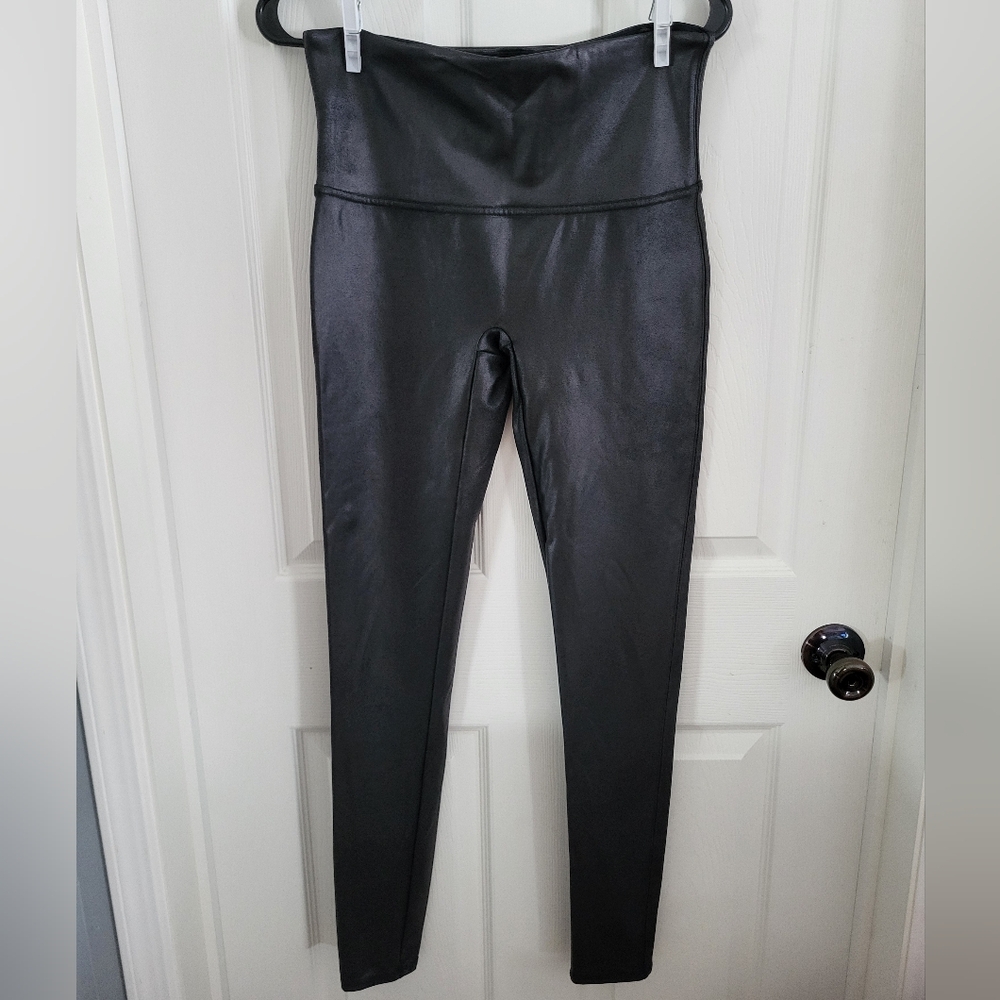 Spanx Sleek Black Faux Leather High-Waisted Leggings New Without Tags